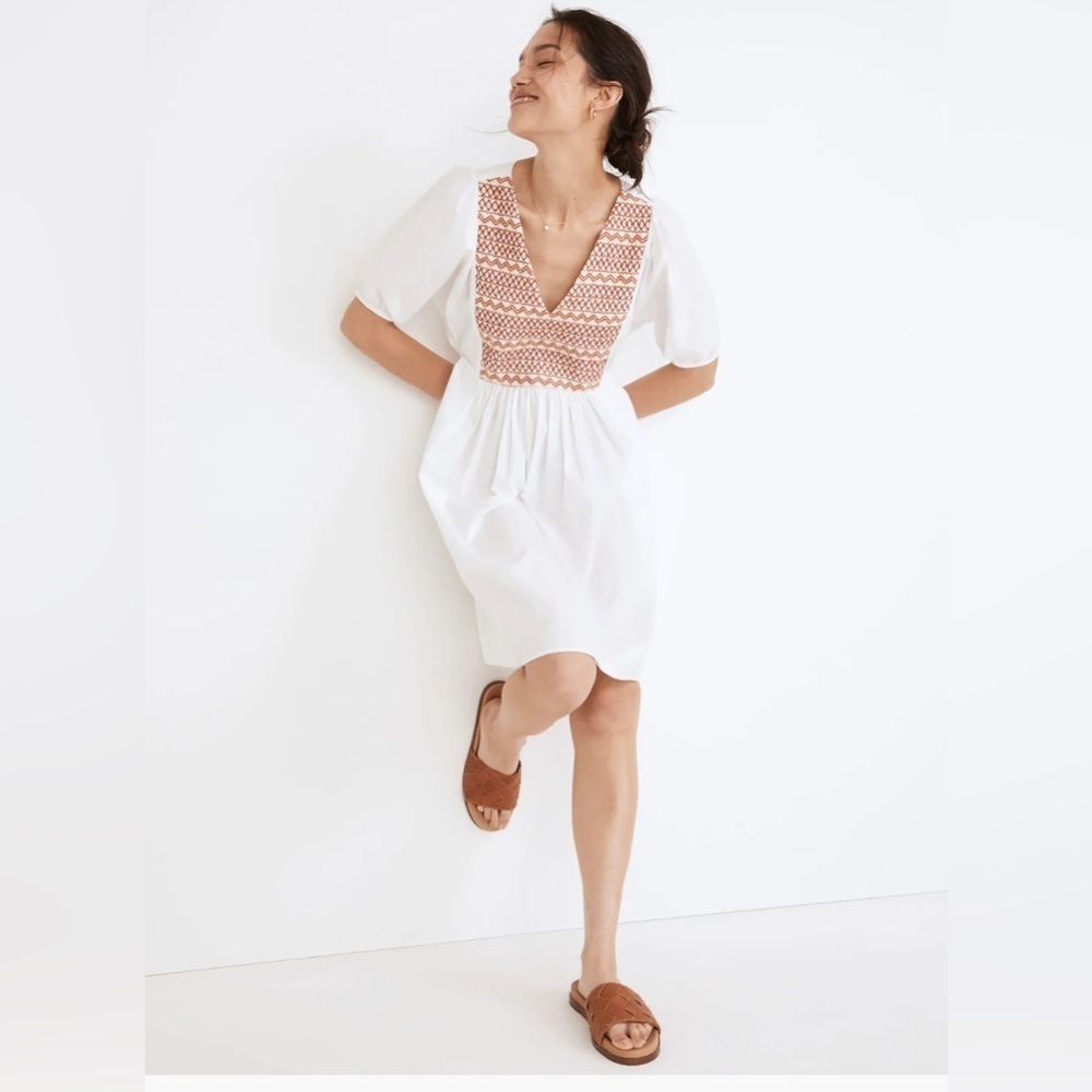 Madewell NNT Embroidered Poplin V-Neck Mini Dress SIZE XL with pockets